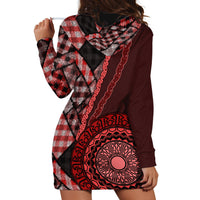 New Zealand Aotearoa Hoodie Dress Maori Harakeke Weaving Pattern Red LT05 - Polynesian Pride
