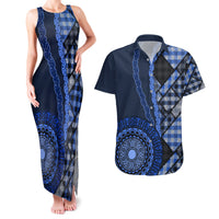 New Zealand Aotearoa Couples Matching Tank Maxi Dress and Hawaiian Shirt Maori Harakeke Weaving Pattern Blue LT05 Blue - Polynesian Pride