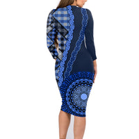 New Zealand Aotearoa Family Matching Long Sleeve Bodycon Dress and Hawaiian Shirt Maori Harakeke Weaving Pattern Blue LT05 - Polynesian Pride