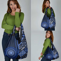 New Zealand Aotearoa Grocery Bag Maori Harakeke Weaving Pattern Blue