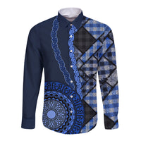New Zealand Aotearoa Long Sleeve Button Shirt Maori Harakeke Weaving Pattern Blue LT05 Unisex Blue - Polynesian Pride