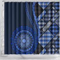 New Zealand Aotearoa Shower Curtain Maori Harakeke Weaving Pattern Blue LT05 - Polynesian Pride