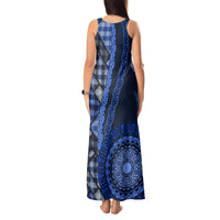 New Zealand Aotearoa Tank Maxi Dress Maori Harakeke Weaving Pattern Blue LT05 - Polynesian Pride