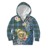 Personalised Hawaii State Kid Hoodie Tropical Flowers With Tartan Pattern LT05 Zip Hoodie Blue - Polynesian Pride