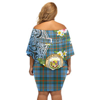 Personalised Hawaii State Off Shoulder Short Dress Tropical Flowers With Tartan Pattern LT05 - Polynesian Pride
