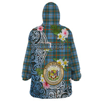 Personalised Hawaii State Wearable Blanket Hoodie Tropical Flowers With Tartan Pattern LT05 - Polynesian Pride