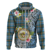 Personalised Hawaii State Zip Hoodie Tropical Flowers With Tartan Pattern LT05 Zip Hoodie Blue - Polynesian Pride