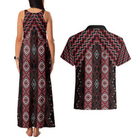 New Zealand Aotearoa Couples Matching Tank Maxi Dress and Hawaiian Shirt Red Poutama With Taniko Pattern LT05