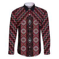 New Zealand Aotearoa Family Matching Long Sleeve Bodycon Dress and Hawaiian Shirt Red Poutama With Taniko Pattern LT05