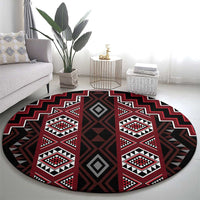 New Zealand Aotearoa Round Carpet Red Poutama With Taniko Pattern LT05
