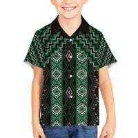 New Zealand Aotearoa Family Matching Tank Maxi Dress and Hawaiian Shirt Green Poutama With Taniko Pattern LT05
