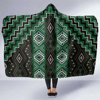 New Zealand Aotearoa Hooded Blanket Green Poutama With Taniko Pattern LT05