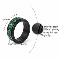 New Zealand Aotearoa Spinner Ring Green Poutama With Taniko Pattern - Polynesian Pride