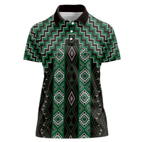 New Zealand Aotearoa Women Polo Shirt Green Poutama With Taniko Pattern LT05