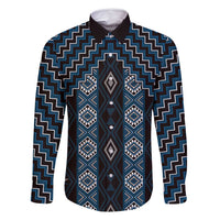 New Zealand Aotearoa Family Matching Long Sleeve Bodycon Dress and Hawaiian Shirt Blue Poutama With Taniko Pattern LT05