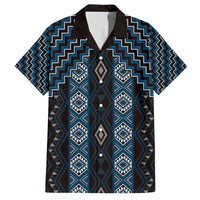 New Zealand Aotearoa Family Matching Off The Shoulder Long Sleeve Dress and Hawaiian Shirt Blue Poutama With Taniko Pattern LT05