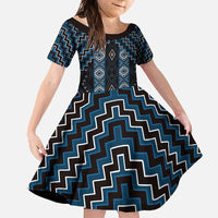 New Zealand Aotearoa Family Matching Tank Maxi Dress and Hawaiian Shirt Blue Poutama With Taniko Pattern LT05