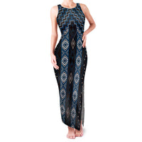 New Zealand Aotearoa Family Matching Tank Maxi Dress and Hawaiian Shirt Blue Poutama With Taniko Pattern LT05