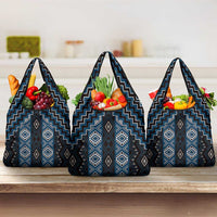 New Zealand Aotearoa Grocery Bag Blue Poutama With Taniko Pattern