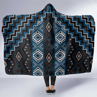 New Zealand Aotearoa Hooded Blanket Blue Poutama With Taniko Pattern LT05