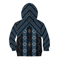 New Zealand Aotearoa Kid Hoodie Blue Poutama With Taniko Pattern LT05