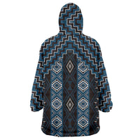 New Zealand Aotearoa Wearable Blanket Hoodie Blue Poutama With Taniko Pattern LT05