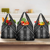 New Zealand Aotearoa Grocery Bag Black Poutama With Taniko Pattern