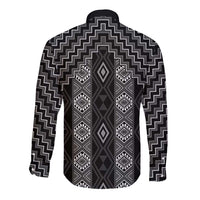 New Zealand Aotearoa Long Sleeve Button Shirt Black Poutama With Taniko Pattern LT05