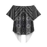New Zealand Aotearoa Off Shoulder Wrap Waist Top Black Poutama With Taniko Pattern LT05 - Polynesian Pride