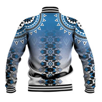 New Zealand Baseball Jacket Poutama Mix Blue Taniko Inspired Art LT05