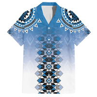 New Zealand Family Matching Off Shoulder Short Dress and Hawaiian Shirt Poutama Mix Blue Taniko Inspired Art LT05