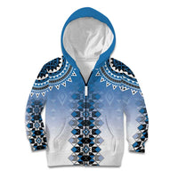 New Zealand Kid Hoodie Poutama Mix Blue Taniko Inspired Art LT05