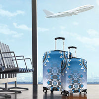 New Zealand Luggage Cover Poutama Mix Blue Taniko Inspired Art LT05