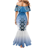 New Zealand Mermaid Dress Poutama Mix Blue Taniko Inspired Art LT05