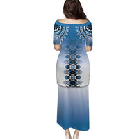 New Zealand Puletasi Poutama Mix Blue Taniko Inspired Art LT05