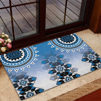 New Zealand Rubber Doormat Poutama Mix Blue Taniko Inspired Art LT05
