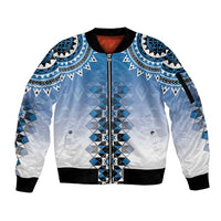 New Zealand Sleeve Zip Bomber Jacket Poutama Mix Blue Taniko Inspired Art LT05
