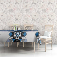 New Zealand Tablecloth Poutama Mix Blue Taniko Inspired Art LT05