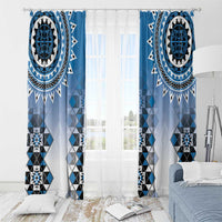 New Zealand Window Curtain Poutama Mix Blue Taniko Inspired Art LT05