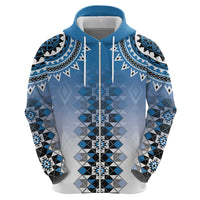 New Zealand Zip Hoodie Poutama Mix Blue Taniko Inspired Art LT05 - Polynesian Pride