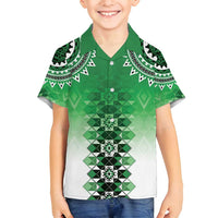 New Zealand Family Matching Tank Maxi Dress and Hawaiian Shirt Poutama Mix Green Taniko Inspired Art LT05