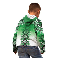 New Zealand Kid Hoodie Poutama Mix Green Taniko Inspired Art LT05