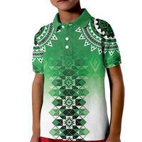 New Zealand Kid Polo Shirt Poutama Mix Green Taniko Inspired Art LT05