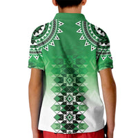 New Zealand Kid Polo Shirt Poutama Mix Green Taniko Inspired Art LT05
