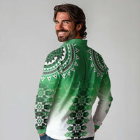 New Zealand Long Sleeve Polo Shirt Poutama Mix Green Taniko Inspired Art LT05