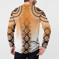 New Zealand Button Sweatshirt Poutama Mix Orange Taniko Inspired Art LT05