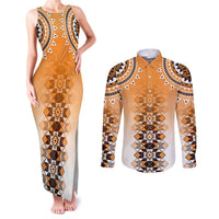 New Zealand Couples Matching Tank Maxi Dress and Long Sleeve Button Shirt Poutama Mix Orange Taniko Inspired Art LT05
