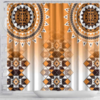 New Zealand Shower Curtain Poutama Mix Orange Taniko Inspired Art LT05