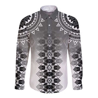 New Zealand Long Sleeve Button Shirt Poutama Mix Gray Taniko Inspired Art LT05