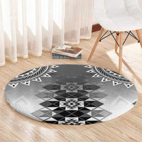 New Zealand Round Carpet Poutama Mix Gray Taniko Inspired Art LT05